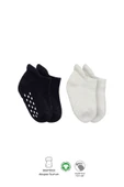 Bistyle 2'Li Altı Havlu Sneakers Kaymaz Çorap 20501 Siyah Ekru thumbnail 1