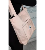 Yumuşak Bez Kumaş Kol Ve Omuz Çantası ağzı fermuarlı kadın çanta pembe thumbnail 3