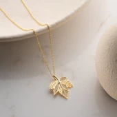 Vaoov 925 Ayar Gümüş Taşlı Çınar Yaprağı Kolye thumbnail 5