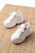 SP-156 Beyaz Bağcıklı Fermuarlı Yüksek Taban Günlük Spor Ayakkabı thumbnail 3