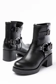 5109-3028 Siyah Toka Aksesuarlı Fermuarlı Topuklu Günlük Kadın Bot thumbnail 6