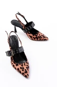 İNF-260 Siyah Leopar Günlük Arkası Açık Baret Tokalı Topuklu Bayan Ayakkabı thumbnail 3