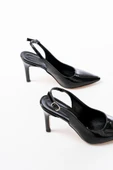 ST-1153 Siyah Rugan Günlük Arkası Açık 9 cm Topuklu Kadın Ayakkabı thumbnail 3