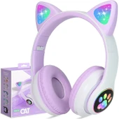 Karler STN-28 Mikrofonlu LED Işıklı Kulak Üstü Kedi Bluetooth Kulaklık (Mor) - 2