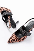 İNF-260 Siyah Leopar Günlük Arkası Açık Baret Tokalı Topuklu Bayan Ayakkabı thumbnail 4