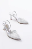 V-1005 Gümüş Günlük Arkası Açık Taşlı Topuklu Bayan Ayakkabı thumbnail 3