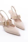 İNF-260 Bej Günlük Arkası Açık Baret Tokalı Topuklu Bayan Ayakkabı thumbnail 4
