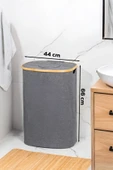 Porsima Mio-101 Bambu Banyo Kirli Çamaşır Sepeti Banyo Düzenleyici Sepet 44X66 cm - 6