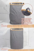 Porsima Mio-101 Bambu Banyo Kirli Çamaşır Sepeti Banyo Düzenleyici Sepet 44X66 cm - 3