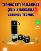 Paslanmaz Termos ve İkili Bardak Seti | 612 Saat Sıcak/Soğuk Tutma - 1