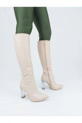 Rum Ten Cilt Şeffaf Topuklu Diz Altı Çizme - 4