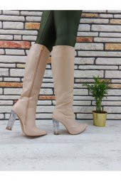 Rum Ten Cilt Şeffaf Topuklu Diz Altı Çizme - 3