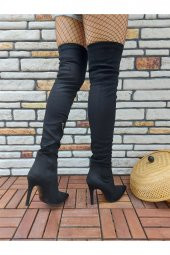 Hadrian Siyah Süet Diz Üstü Çizme - 5
