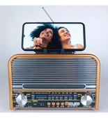 NS-6678 Retro, Nostaljik, Ahşap LED Işıklı Müzik Seti FM Radyo USB MP3 Player Bluetooth Hoparlör Tasarım thumbnail 2