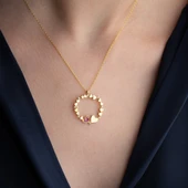 Vaoov 925 Ayar Gümüş Kalp Çemberi Gold Kolye thumbnail 3