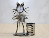 Metal Akordiyon Çalan Müzisyen Kedi Müzisyen Saat Ve Kalemlik - 1