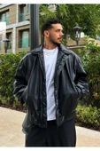 Vintage Erkek Oversize Siyah Deri Ceket - 1