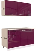 T Designo Eylül Hazır Mutfak Dolabı 140 cm Parlak Mürdüm- Tezgah Dahil - 4
