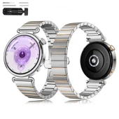 Huawei Watch GT6 41mm İle Uyumlu Renk Detaylı 18mm Paslanmaz Çelik Metal Kordon Kayış  Rosegold - 1
