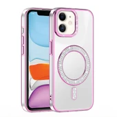 Apple iPhone 12 Kılıf Pırlanta Taş Tasarımlı M-safe Şarj Özellikli  Karetta Silikon Kapak thumbnail 2