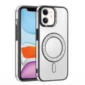 Apple iPhone 12 Kılıf Pırlanta Taş Tasarımlı M-safe Şarj Özellikli  Karetta Silikon Kapak thumbnail 1