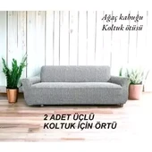 Altın Kelebek Jakarlı Streç Kaplama Maxi Çekyat Koltuk Örtüsü (3+3)-Gri YENİ thumbnail 2