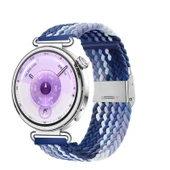 Sneezy Huawei Watch GT6 41mm İle Uyumlu Metal Klips Solo Fiberlink Kumaş Örgü Kordon  Mavi Beyaz - 1