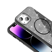 Apple iPhone 13 Kılıf M-safe Şarj Özellikli Parlayan Simli  Okso Kapak thumbnail 5