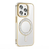 Apple iPhone 14 Pro Max Kılıf Pırlanta Taş Tasarımlı M-safe Şarj Özellikli  Karetta Silikon Kapak thumbnail 1