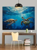 Su Altı Deniz Kaplumbağası Dekoratif Kanvas - Mdf Ahşap Tablo - 1