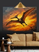 Uçan Dinozor Hayvan Figürü Dekoratif Kanvas - Mdf Ahşap Tablo - 1