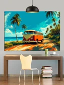 Karavan Plajda Tatil Havası Dekoratif Kanvas - Mdf Ahşap Tablo - 2