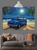 Mavi Araba Güneş Işığı Dekoratif Kanvas - Mdf Ahşap Tablo - 1