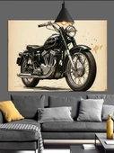 Klasik Motorsiklet Eski Model Dekoratif Kanvas - Mdf Ahşap Tablo - 2