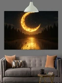 Hilal Ay Gece Manzarası Dekoratif Kanvas - Mdf Ahşap Tablo - 1