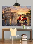 İtalya Kolezyum Kırmızı Scooter Dekoratif Kanvas - Mdf Ahşap Tablo - 3