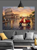 İtalya Kolezyum Kırmızı Scooter Dekoratif Kanvas - Mdf Ahşap Tablo - 1