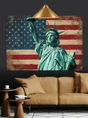 Özgürlük Heykeli Amerikan Bayrağı Dekoratif Kanvas - Mdf Ahşap Tablo - 1