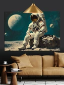 Astronot Uzayda Ay Manzarası Dekoratif Kanvas - Mdf Ahşap Tablo - 2