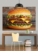 Büyük Lezzetli Çizim Hamburger Dekoratif Kanvas - Mdf Ahşap Tablo - 2