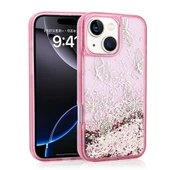 Apple iPhone 15 Kılıf Sıvılı Simli Kelebek Baskılı Şeffaf Arka Yüzey  Glis Silikon Kapak thumbnail 1