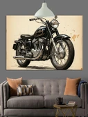 Klasik Motorsiklet Eski Model Dekoratif Kanvas - Mdf Ahşap Tablo - 3