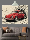 Kırmızı Klasik Araba Hızı Dekoratif Kanvas - Mdf Ahşap Tablo - 3