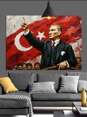 Atatürk Türk Lider Portresi Dekoratif Kanvas - Mdf Ahşap Tablo - 2