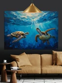 Su Altı Deniz Kaplumbağası Dekoratif Kanvas - Mdf Ahşap Tablo - 3