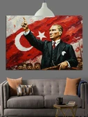 Atatürk Türk Lider Portresi Dekoratif Kanvas - Mdf Ahşap Tablo - 3