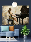 Piyano Çalan Zarif Kadın Dekoratif Kanvas - Mdf Ahşap Tablo - 1