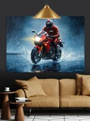 Kırmızı Motorsiklet Yol Hızı Dekoratif Kanvas - Mdf Ahşap Tablo - 3