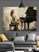 Piyano Çalan Zarif Kadın Dekoratif Kanvas - Mdf Ahşap Tablo - 3