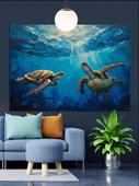 Su Altı Deniz Kaplumbağası Dekoratif Kanvas - Mdf Ahşap Tablo - 2
